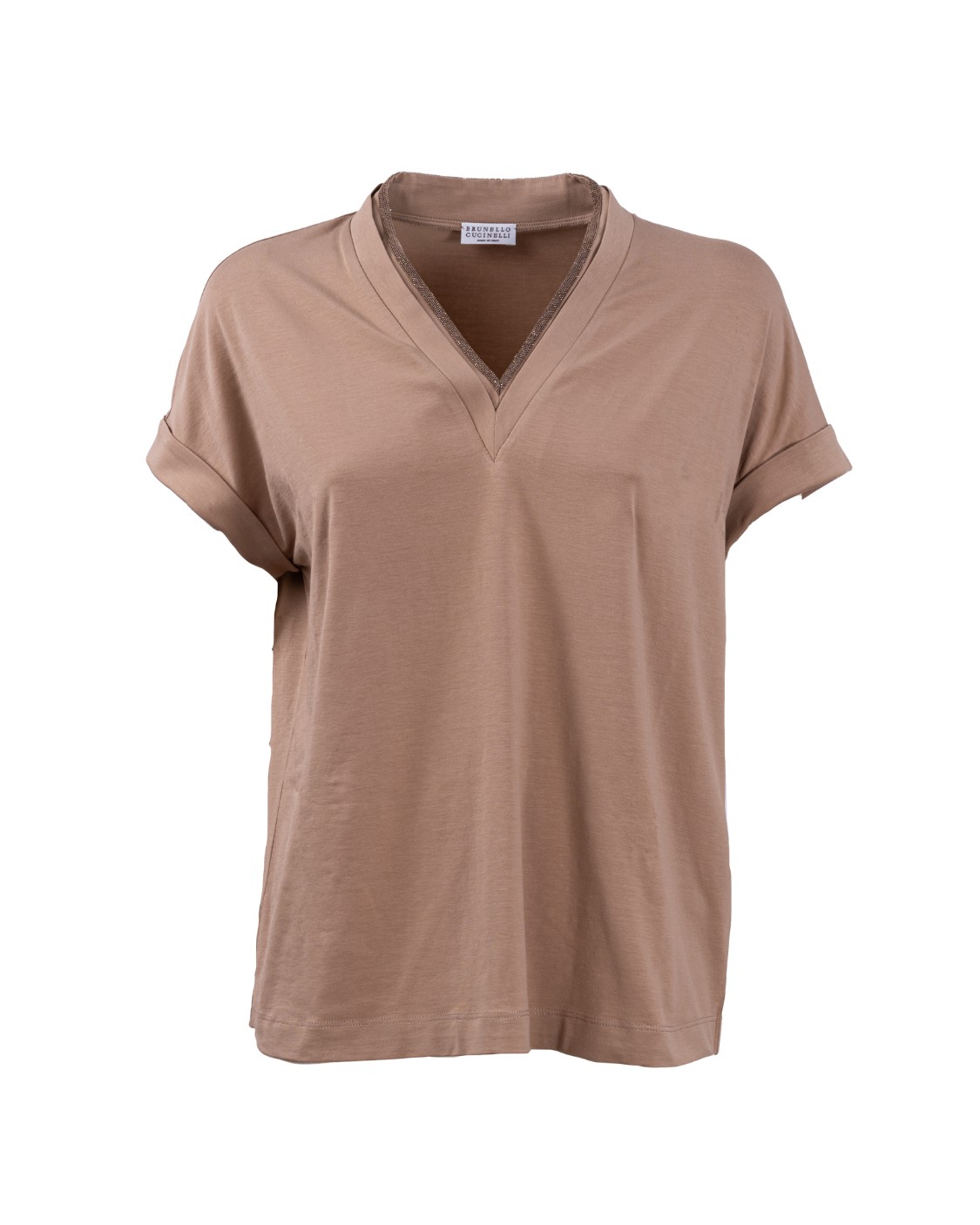 shop BRUNELLO CUCINELLI  T-shirt: Brunello Cucinelli T-shirt in jersey di cotone stretch con "Precious Neckline".
Scollo V con decorazione in monile.
Maniche corte.
Fondo con orlo ribattuto.
Composizione: 93% cotone 7% elastan.
Made in Italy.. M0T18BD222-C8642 number 8385290